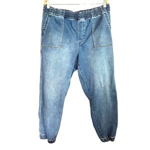 J. Crew‎ Pull On Denim Jogger Jeans Distressed In Horseshoe Wash Size L